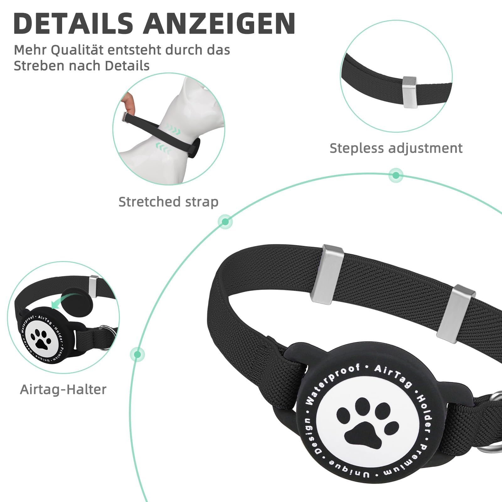 Collare Airtag Gatto, Cllare Elastico per Gattini con Supporto per Apple Airtag, Leggero e Confortevole, Collare Gatto Airtag con GPS ultra elasticizzato per Gatti, Gattini e Cuccioli (nero)
