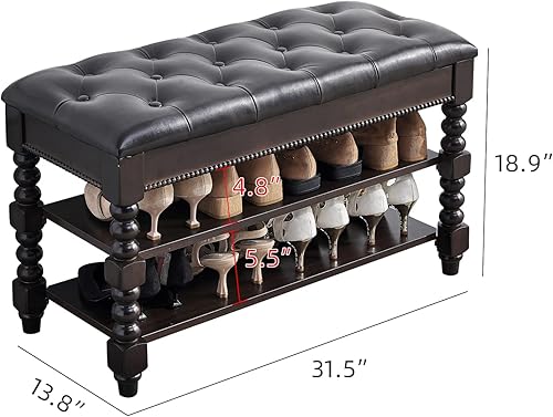 Miniatura 2 de LEILISI Banco de zapatos, banco de almacenamiento de madera con asiento acolchado, zapatero con espacio de almacenamiento oculto para entrada, sala