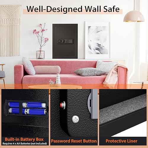 Miniatura 4 de Giantex Caja de seguridad oculta de pared electrónica, gabinete de seguridad plano electrónico de pared incorporado (negro)