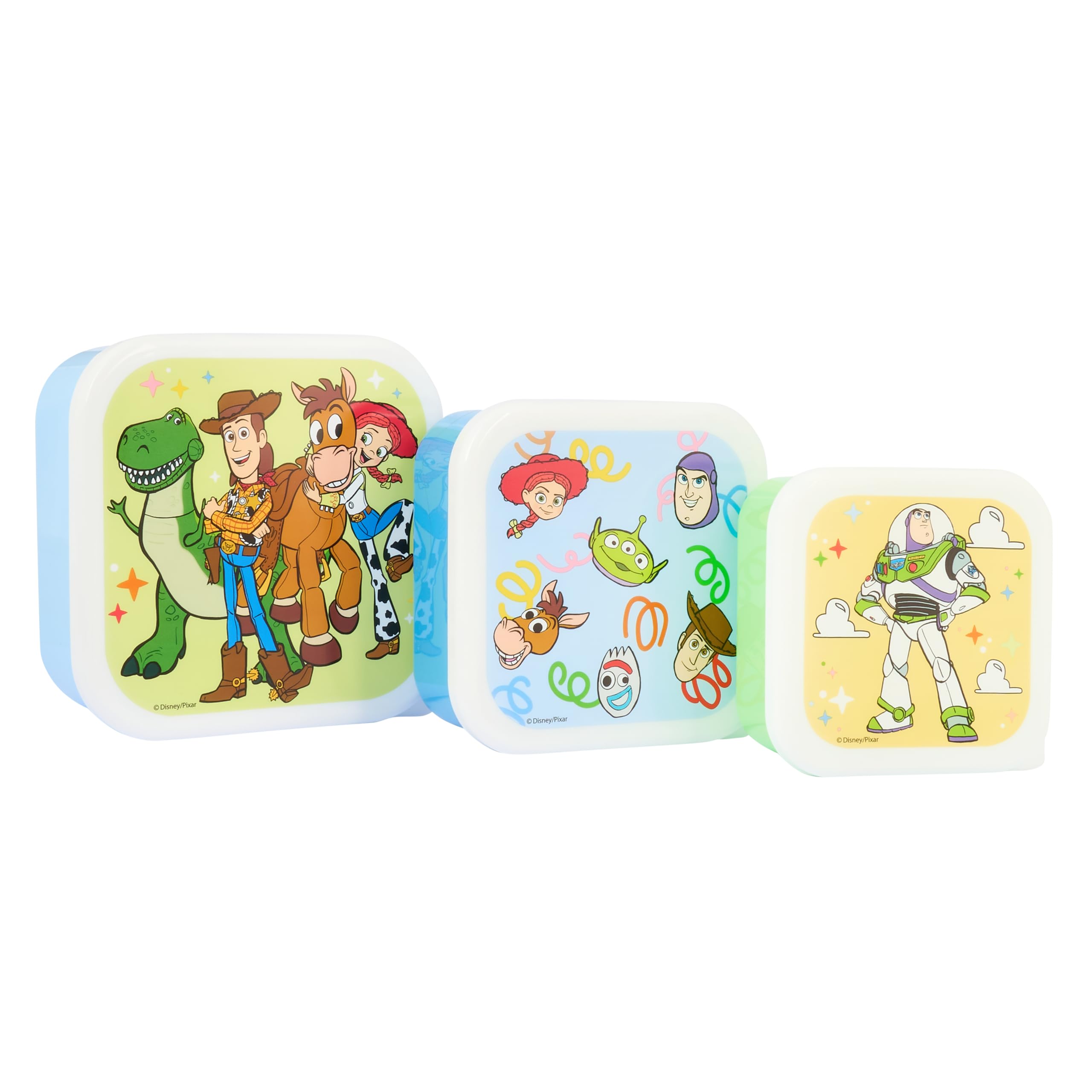 Disney Toy Story 3 Piece Nested Food Storage Container Set, Polypropylene, Featuring Woody, Buzz Lightyear, Jessie, Rex, Bullseye, Aliens