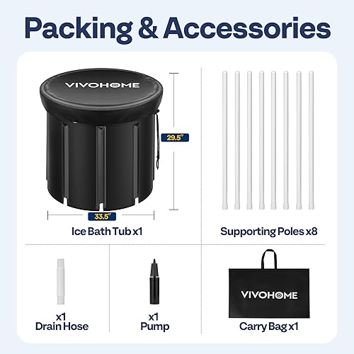 Miniatura 7 de VIVOHOME Bañera de hielo para atletas y amantes del fitness, bañera de inmersión fría portátil de 33.5 pulgadas de diámetro para terapia de