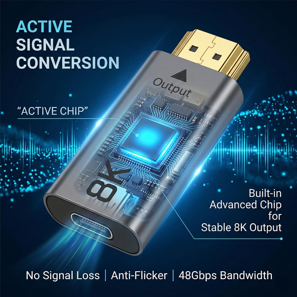 Adattatore 8K da USB C a HDMI 2.1, convertitore USB-C femmina a HDMI maschio, 8K a 60Hz, 4K a 120Hz, 2K a 240Hz, HDR, Thunderbolt 3/4 di tipo C, compatibile con tablet, telefono e laptop, 1