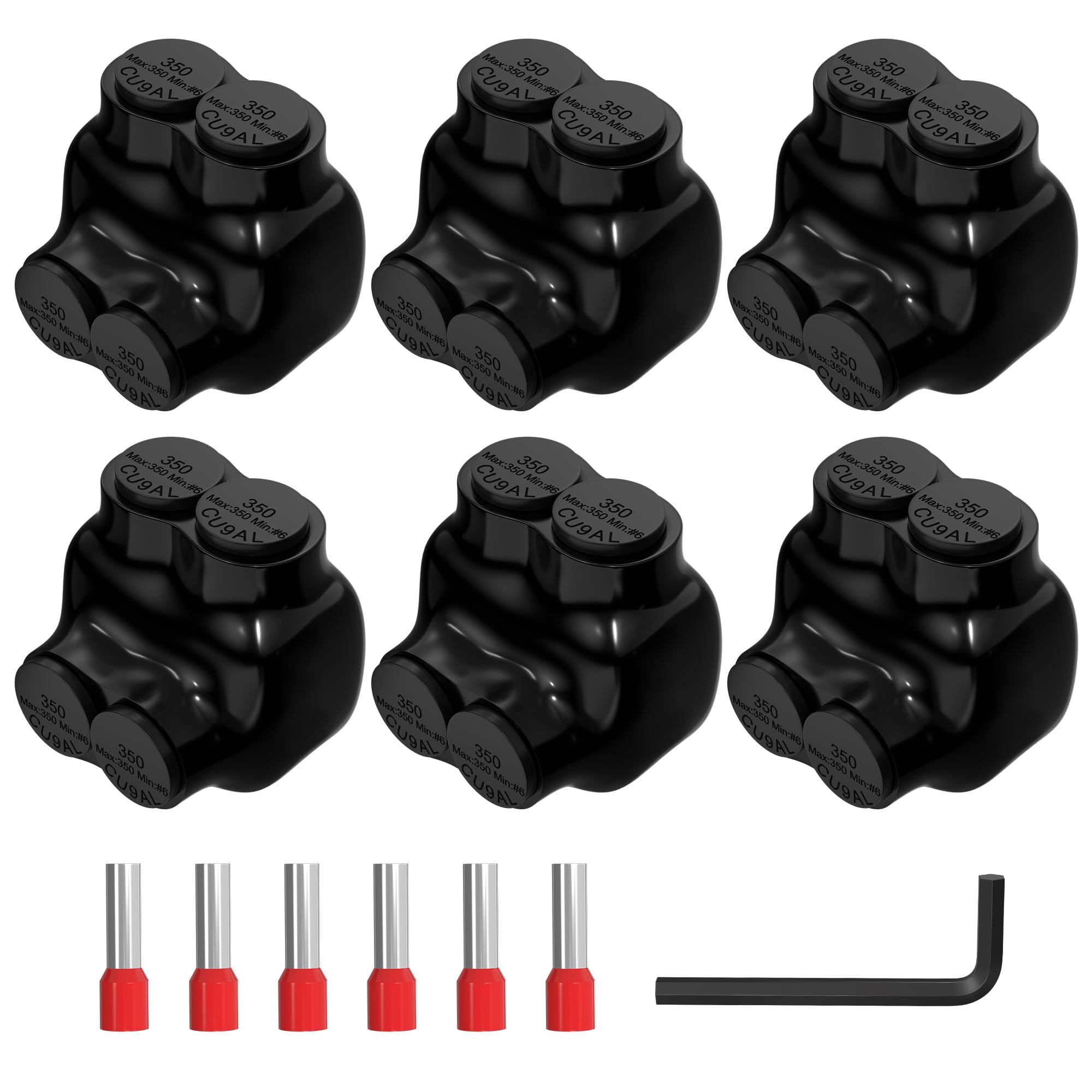 2 Port Insulated Multi Tap Connector 350MCM-6AWG Aluminum to Copper Wire Connectors Single Side Entry Aluminum Wire Connectors with Slotted Allen Hex