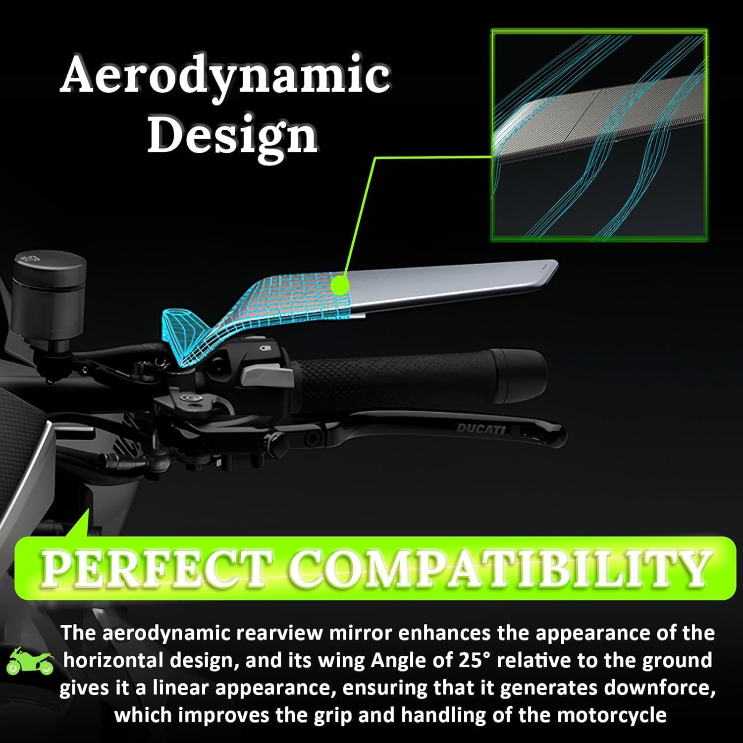 Yobbo Universal Motorcycle Bike Mirrors Set Adjustable Rotating Rear View Mirror Stealth Wind Wing Side For All Bikes (York nut Fitting 8mm, 10mm) - Image 6 thumbnail