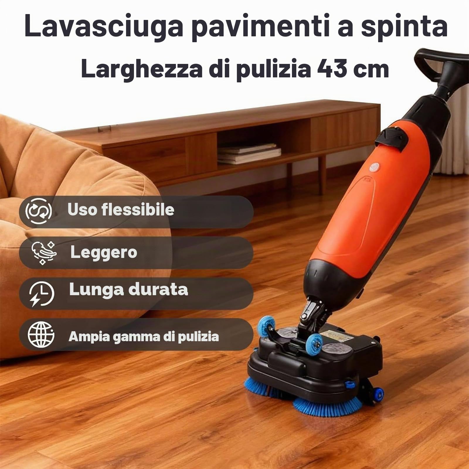 Fregadora de Suelos Comercial, Ancho de Limpieza de 17 Pulgadas para Suelos de baldosas y mármol Rojo.