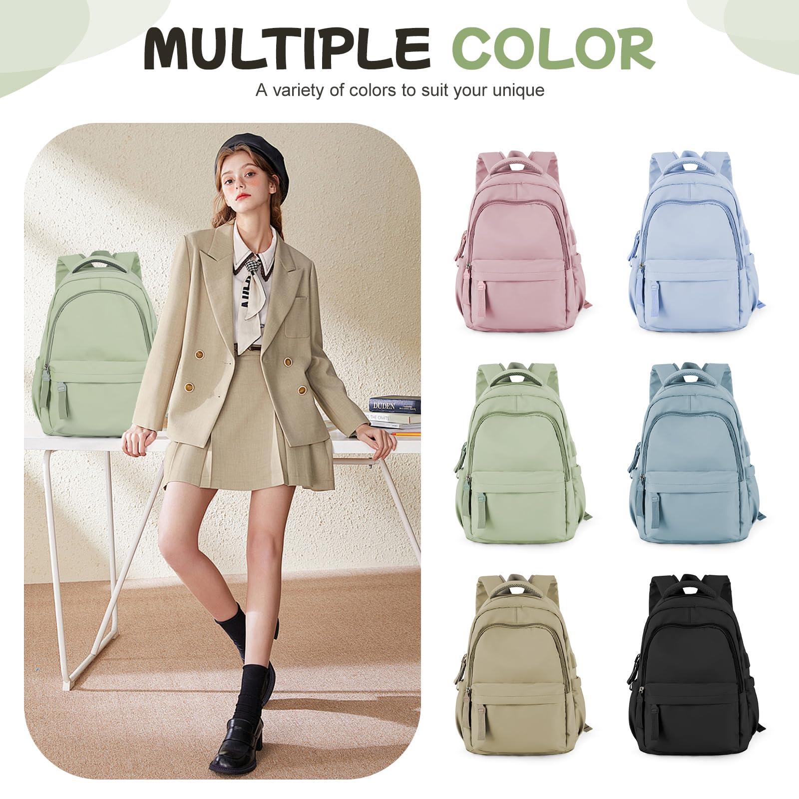 WEPLAN Zaino da Scuola Superiore Zaino Università Donna Zainetto Zaini Scuola Media Ragazza Ragazzo Zaino Casual College Backpack School Impermeabile Zaino Lavoro Donna PC 14 Pollici