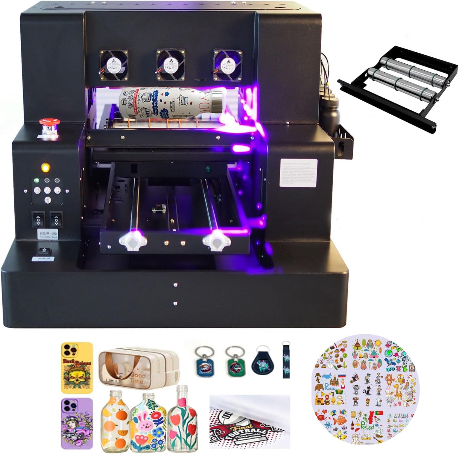 UV Flatbed Printer, UV Printer, Higher Resolution 5760 * 1440dpi,UV DTF Printer Machine with Bottle Holder for Phone Case Cups Stickers Leather PVC (A4 L1805)