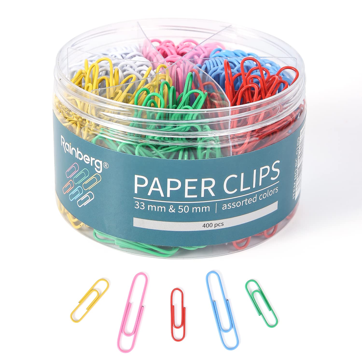 Rainberg Paper Clips, 33 & 50mm Paper Clip, 400pcs Paperclips (Multy Colour)