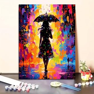 Paint by Numbers kit for Adults Colorful Silhouette of a Woman with an Umbrella, Paint by Numbers kit 20INx16IN (with Frame)