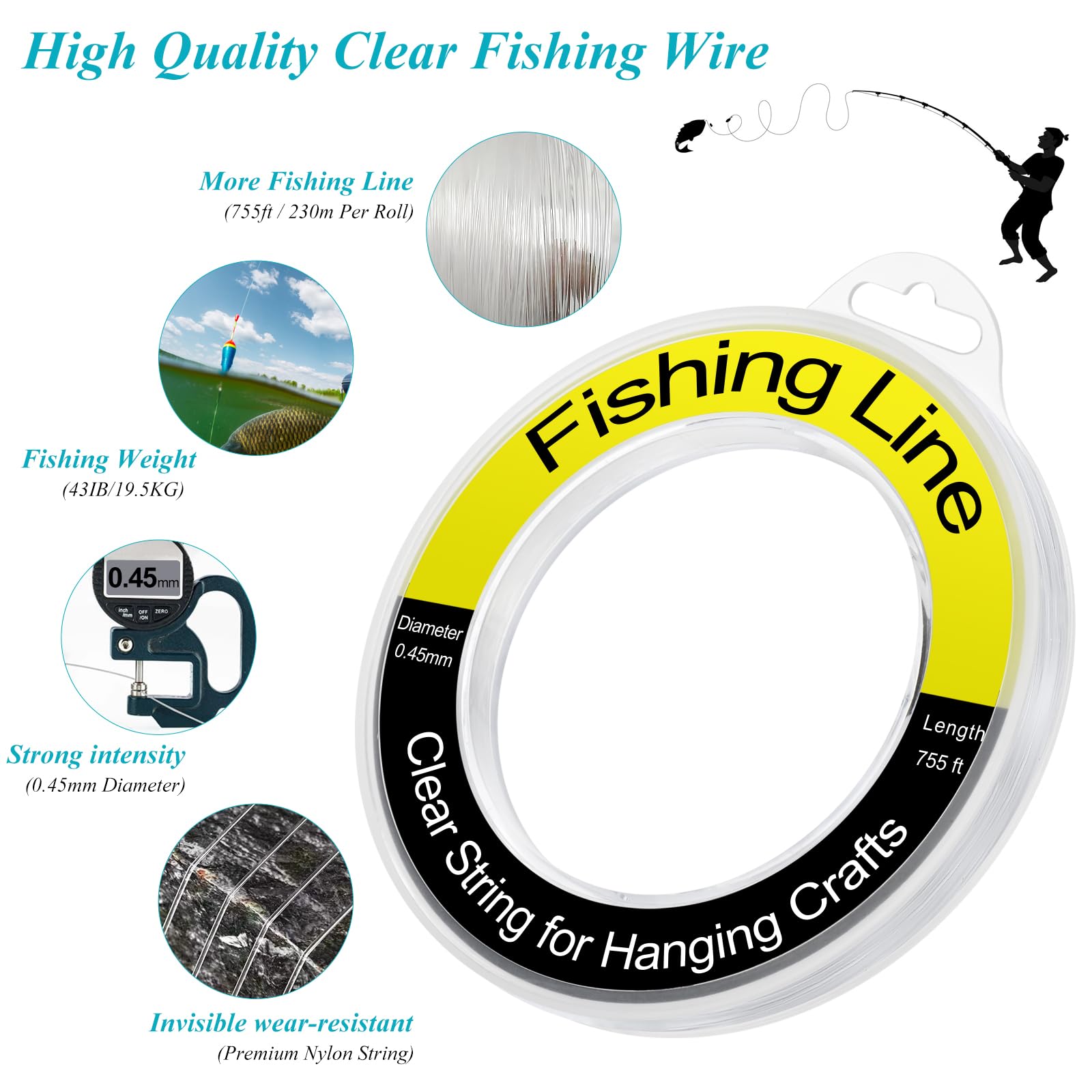 Clear Fishing Line Wire, 755 FT Invisible Clear Nylon String for Hanging Balloon Garland Crafts Picture Decorations Herain