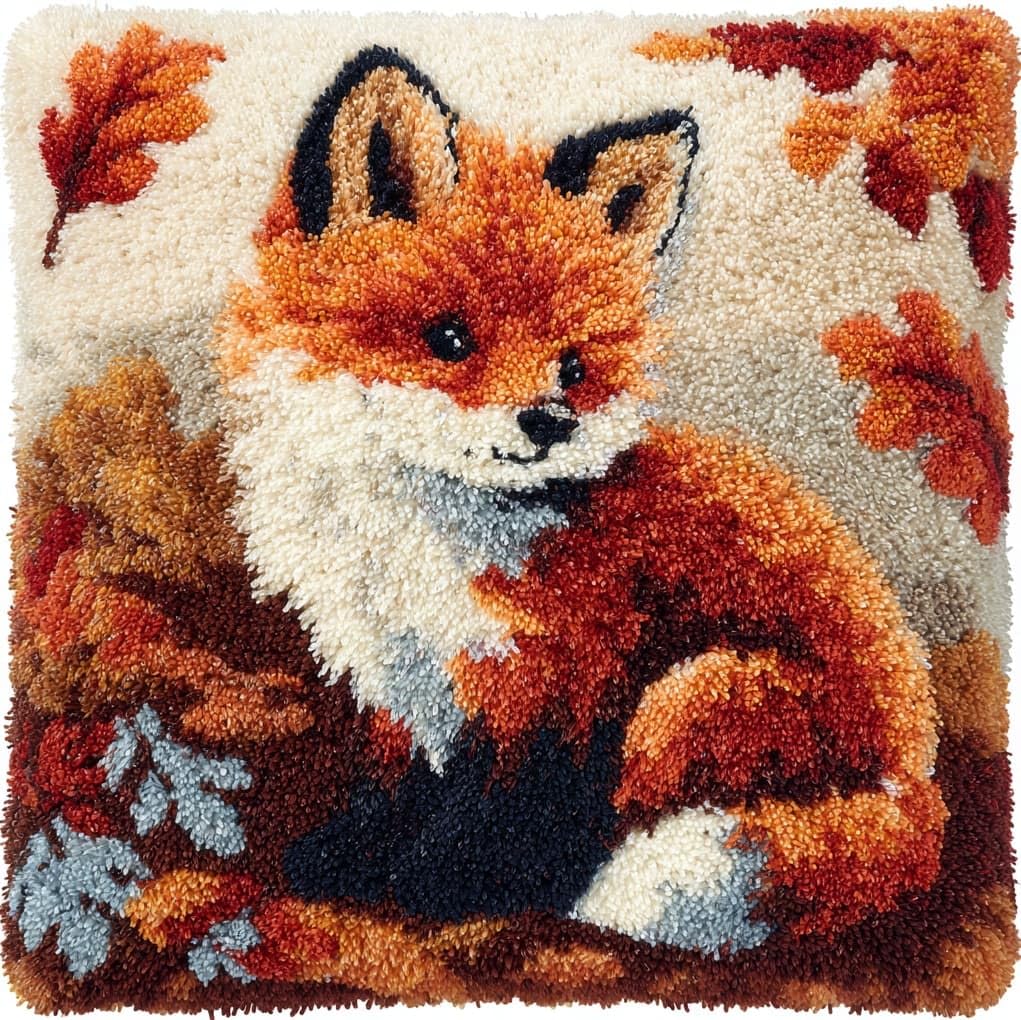 WallustrioaW Latch Hook Kits Pillow for Adults,Forest Little Fox