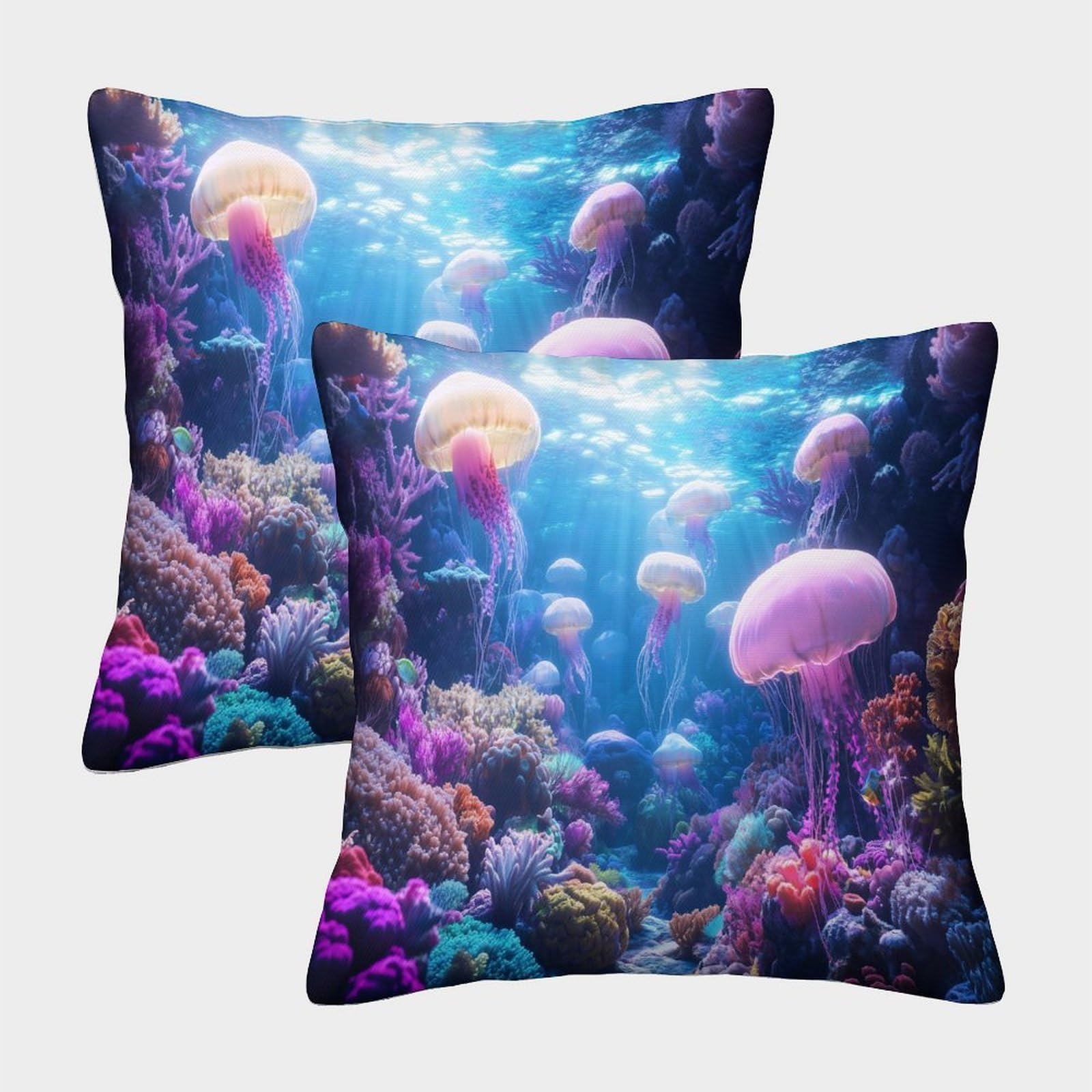 kaiyun 2 Pack Underwater Landscape Pillow Case 40x40cm 3D Printing Coral Reefs Electric Eels And Jellyfish Cushion Cover,home Decoration Sofa Cushion