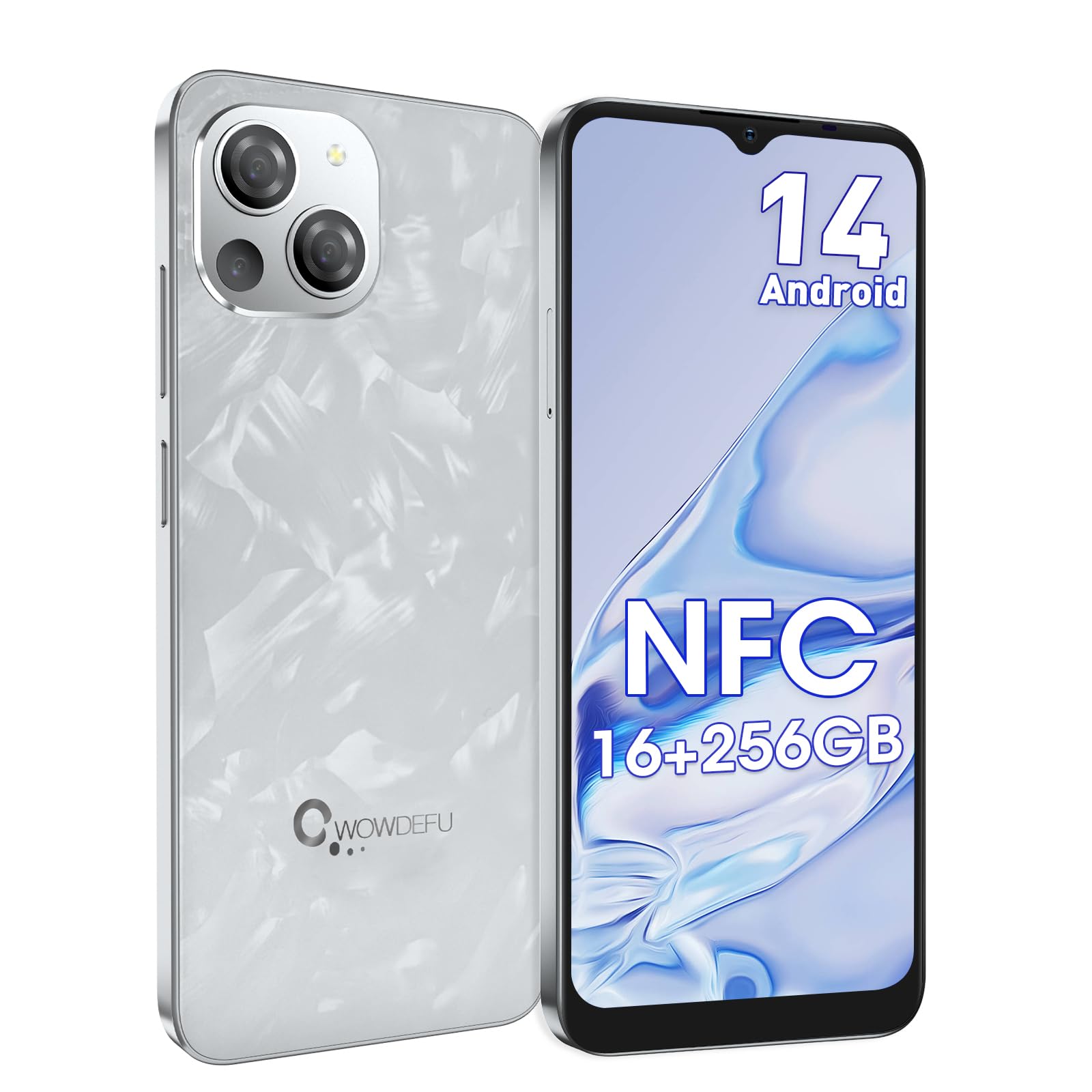 CWOWDEFU S18 smartphone Android 14 Telefone 16GB+256GB/1TB cellulare espandibile, Octa Core 6.58 "FHD+ 24MP+48MP 5000mAh Telefoni, 4G Dual SIM Telefoni Cellulari, Fingerprint/Face ID/GPS/NFC, Bianco