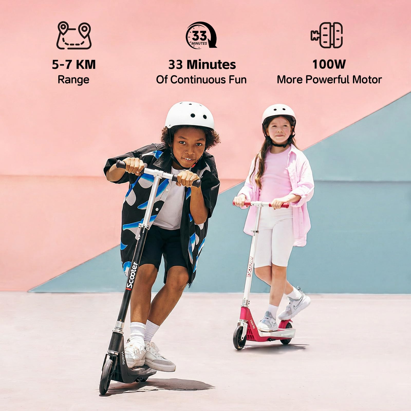 iScooter Patinete eléctrico para niños con Ruedas Delanteras LED, Patinete eléctrico iK1S para niños de 6 a 10 años, Rango de 7 km, 15 km/h, Luces LED Coloridas, Carga rápida de 3.5 Horas, Altura