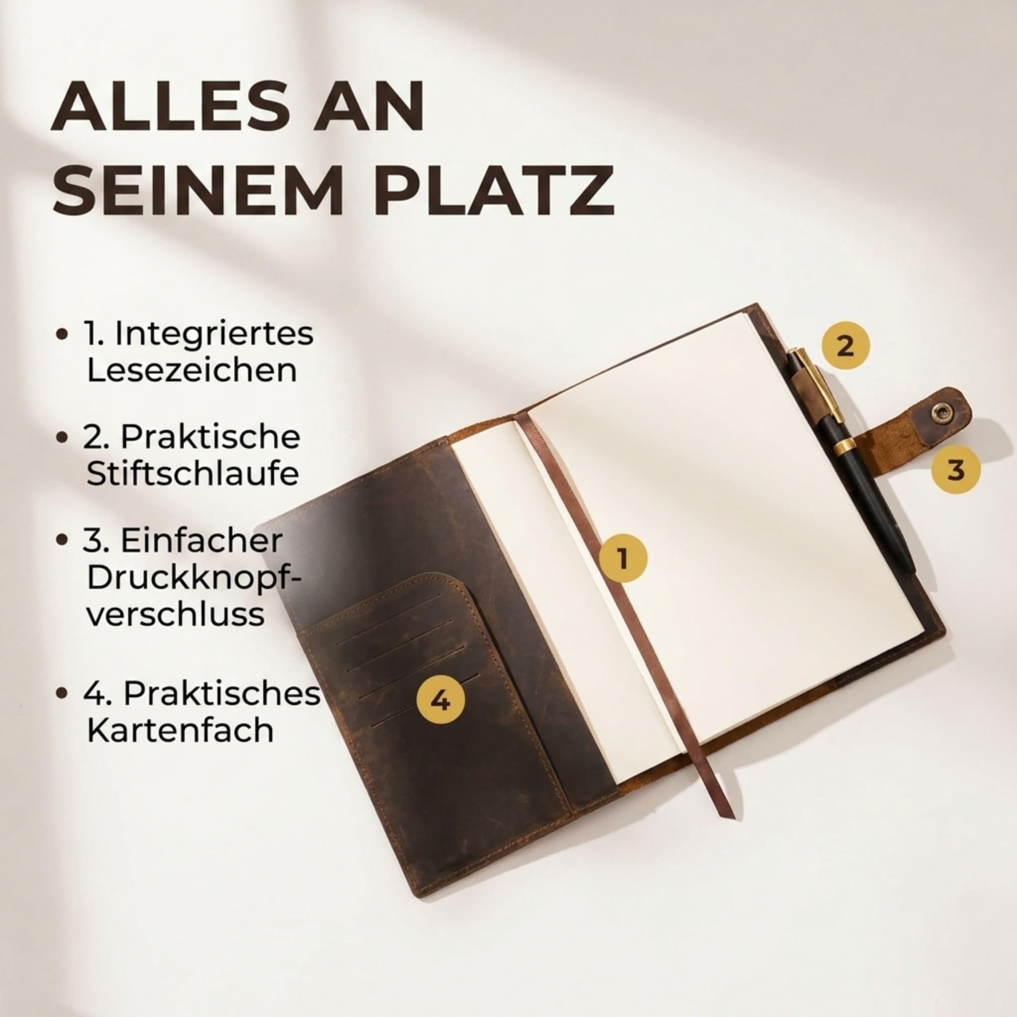 moonster Nachfüllbares Tagebuch Leder A5 – Notizbuch für Damen – Notizbuch Leder A5 - Ledereinband für Notizbücher mit Stift – Einband Liniert – Edles Notizbuch - Leather Cover Journal