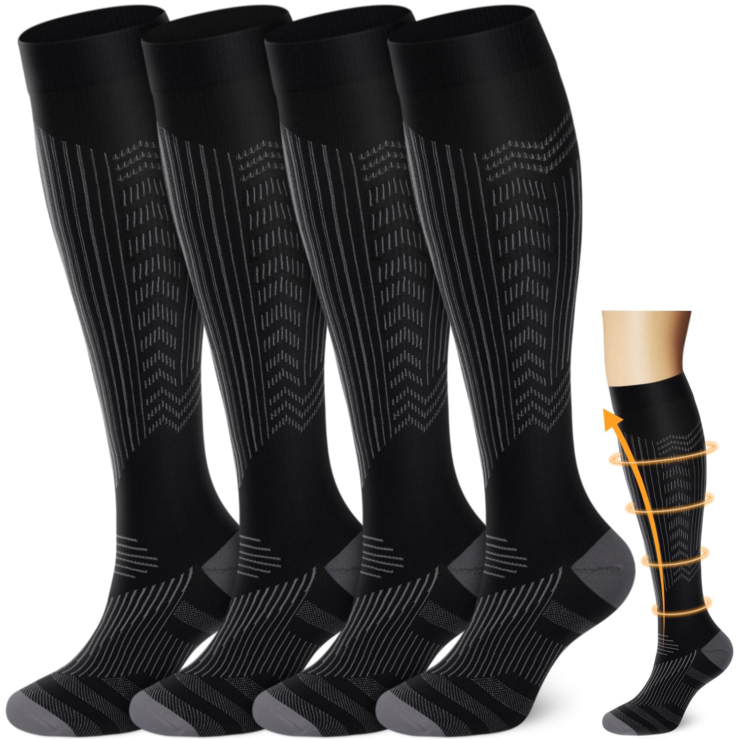 4 Pairs Copper Compression Socks for Women & Men Circulation 15-20 mmHg - Best Support for Nurses, Running