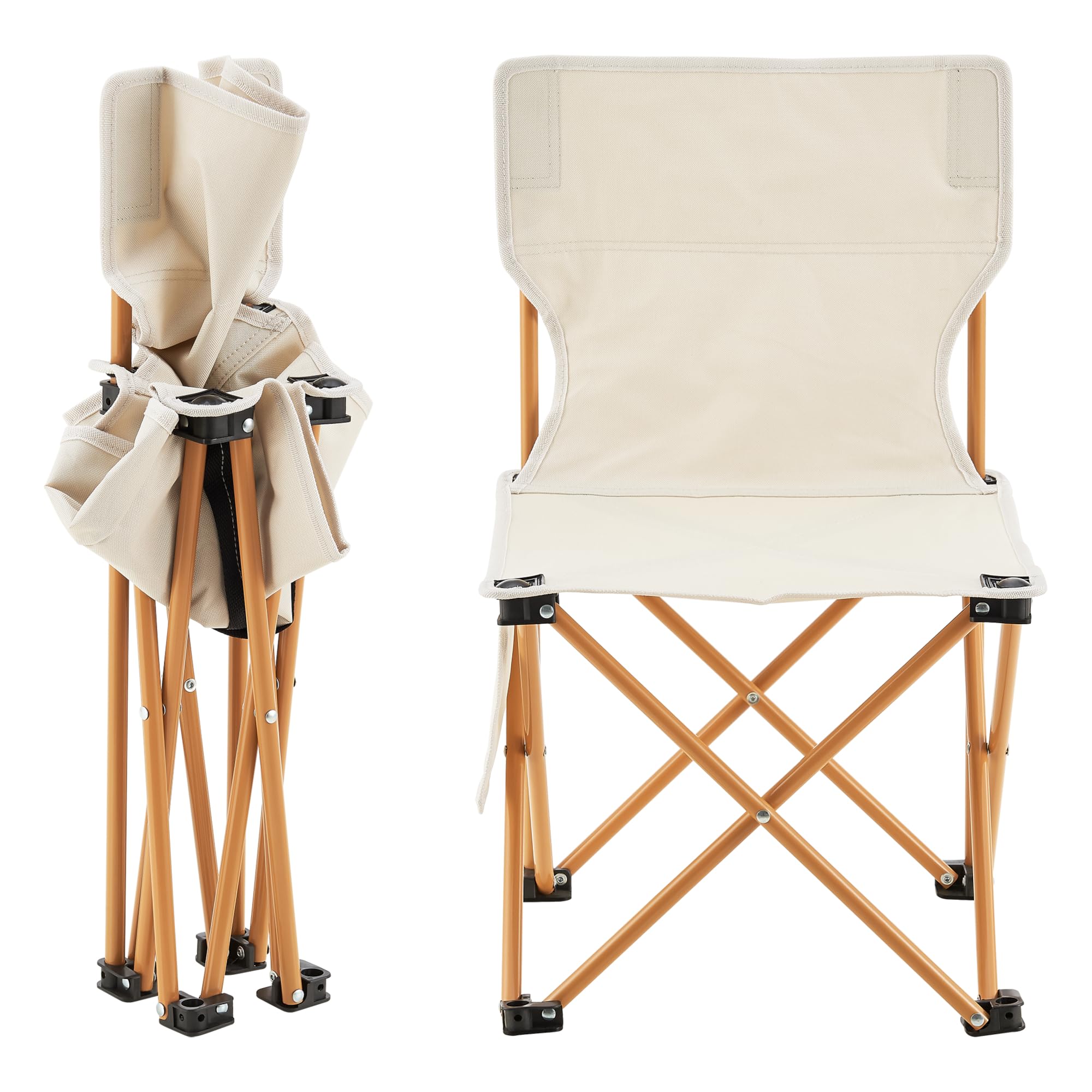 casa.pro Set Campeggio Pieghevole Tavolo e 2 Sedie Portatili per Picnic Pesca con Tasca Laterale e Spazio Portabottiglia Telaio in Acciaio Sedute e Piano Tavolo in Tessuto - Beige