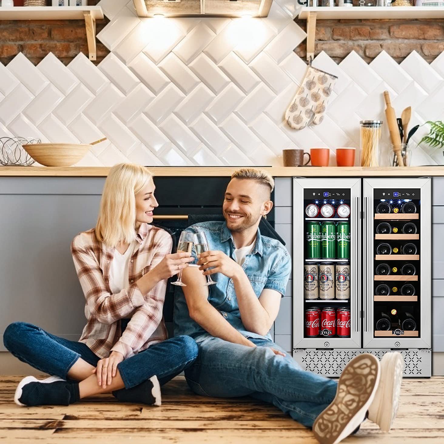 TYLZA Wine and Beverage Refrigerator, 24 Inch BuiltIn Dual Zone Wine