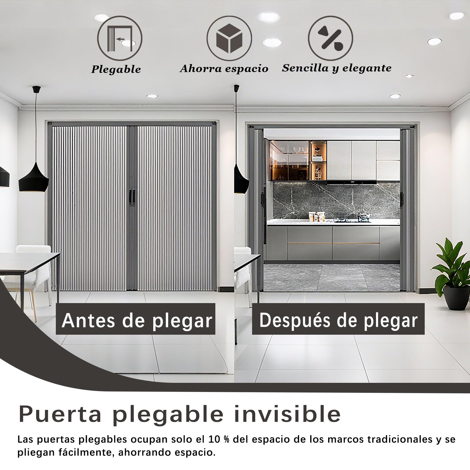 Puerta Plegable Corredera,Puerta Plegable Invisible De Nido De Abeja,60 65 70 75 80 85 90 CM Ancho,Separador Interior Puertas de acordeón,para Cocina y Dormitorio 70×203cm Gris