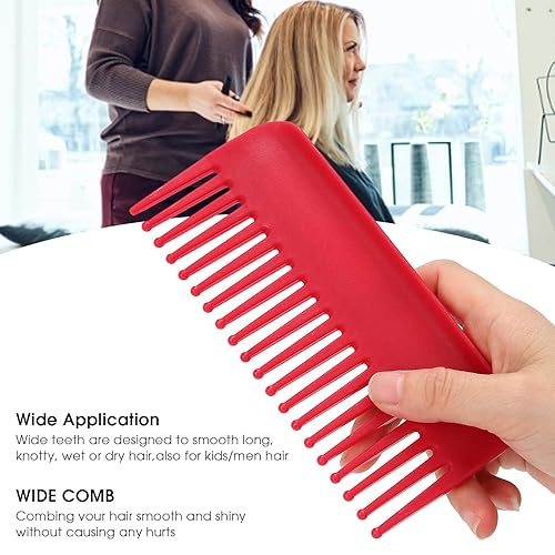 Miniatura 2 de Peines de dientes anchos, peine desenredante sin mango, peine húmedo y seco para salón de belleza y hogar (rojo)
