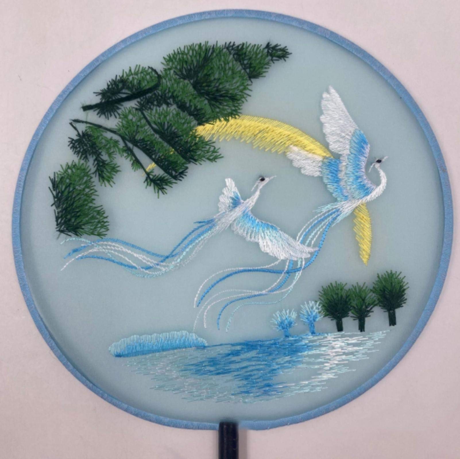 SHUANGJ Transparent Double-Sided Embroidered Palace Fan, Ancient Style Hanfu Chinese Style Group Fan, Silk Thread Fan Shuangfeng