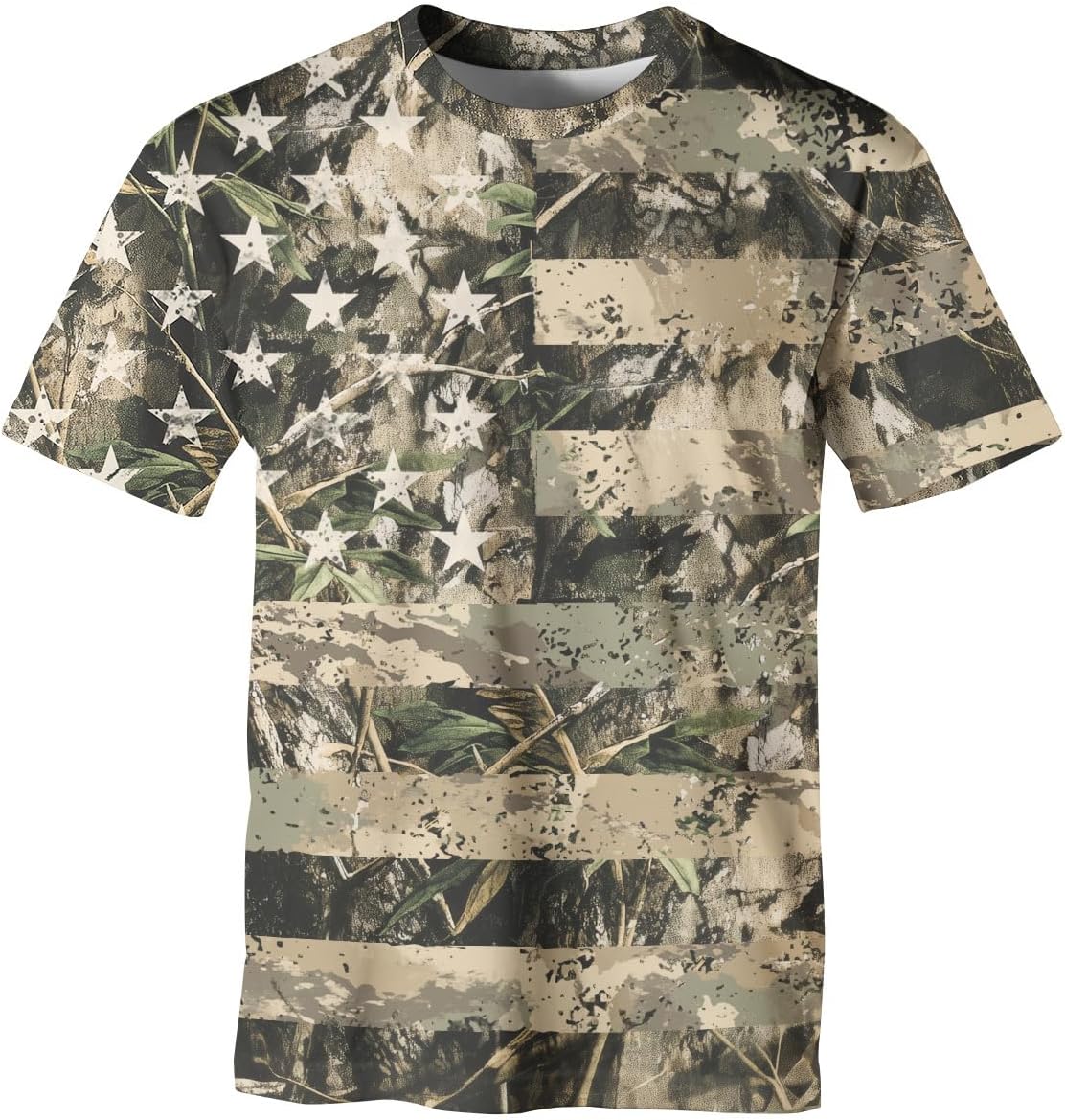 Men’s Camo American Flag T-Shirt Patriotic Camouflage Hunting Outdoor Tee Short Sleeve
