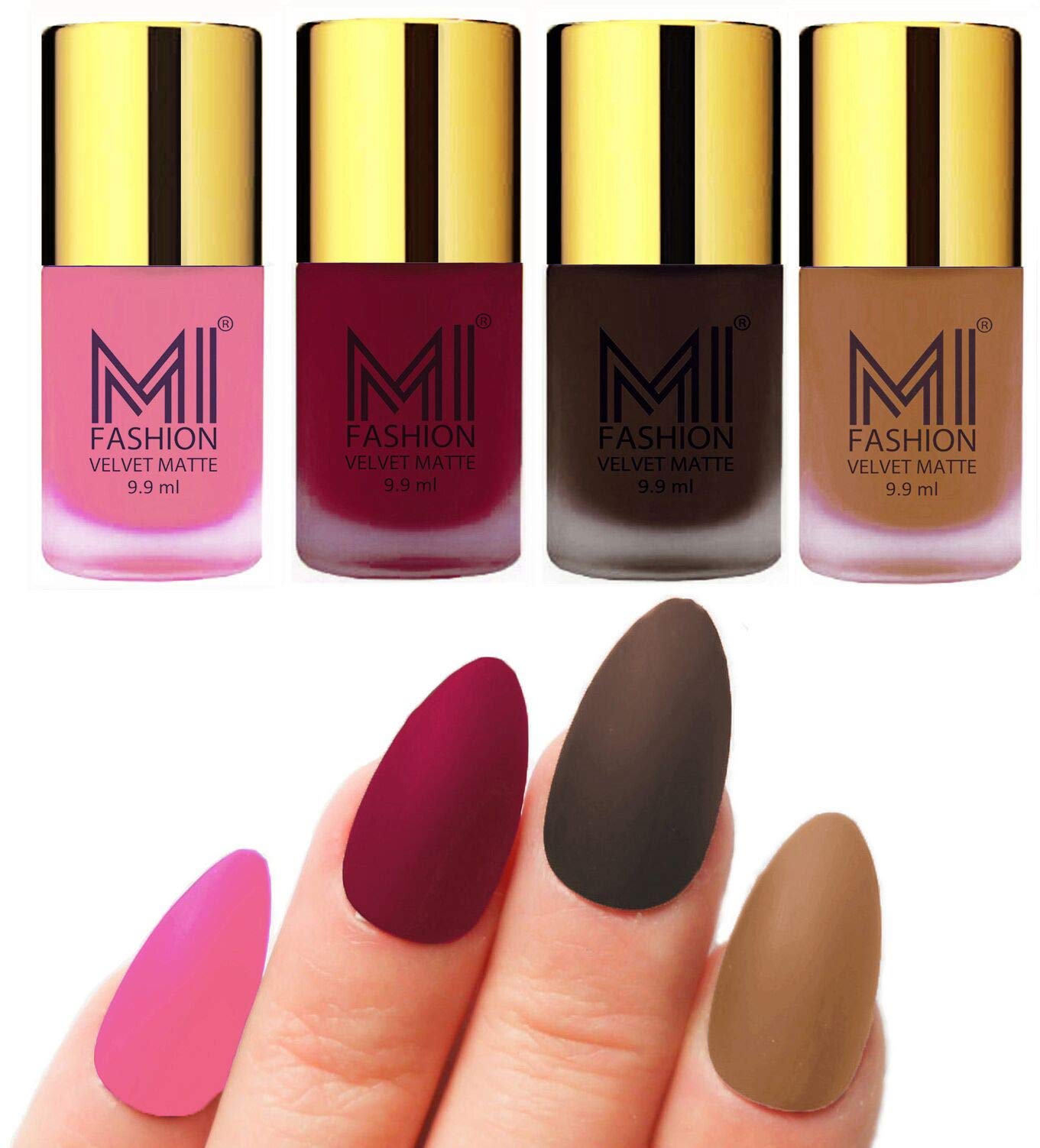 MI FASHION Velvet Matte Nail Paint Combo Sets Non-Stop, Rain Or Waterproof 9.9ml Baby Pink, Mauve, Dark Brown, Dark Nude (Pack Of-4)-image-26