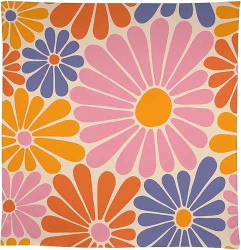 Miniatura 205 de Mantel floral hippie, diseño retro de los años 70, naranja, rosa, azul, floral, bohemio, estampado estético de margaritas, para fiesta, picnic