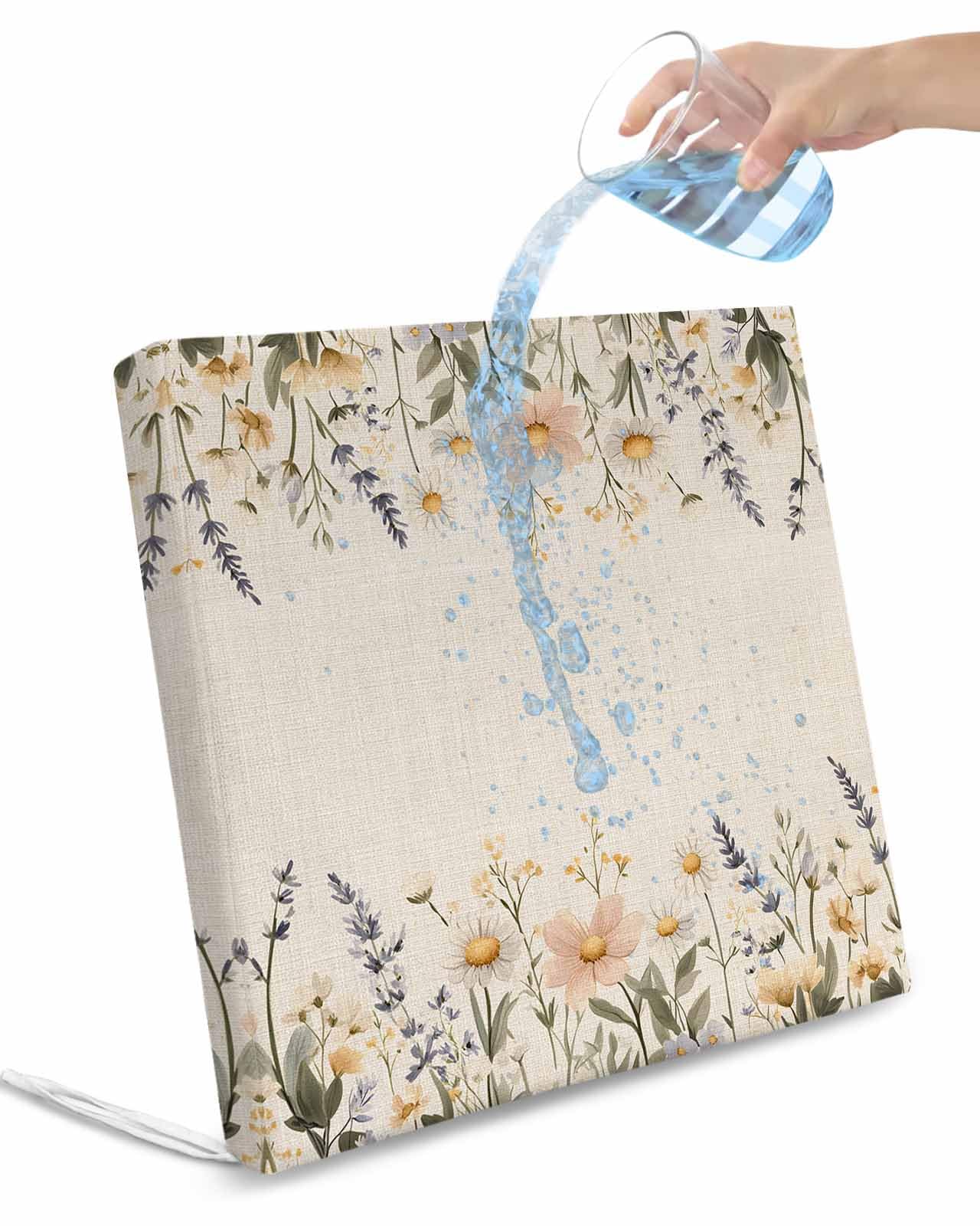 2 Pack Daisy Botanical Waterproof Cushion Covers with Ties, Outdoor Patio Chaise Lounge Chair Seat Cushion Slip Covers Replacement(Only Cover) Vintage Farmhouse Floral 22