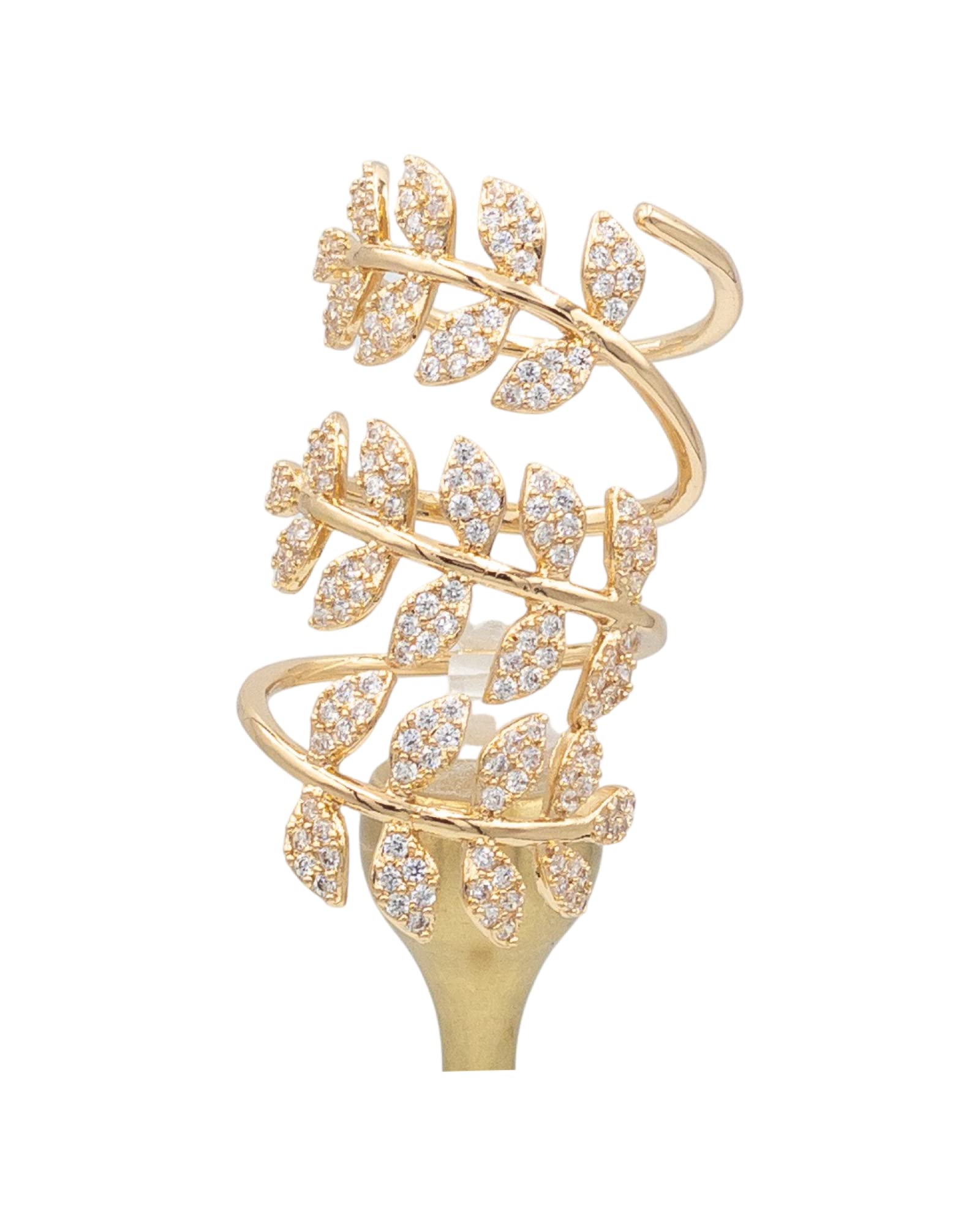 MUCCY Pieces of StyleWoman Crystal Zircon Leaves Ivy Theme Pattern Ring 18K Gold Plated Brass Adjustable Woman Ring 1.37"