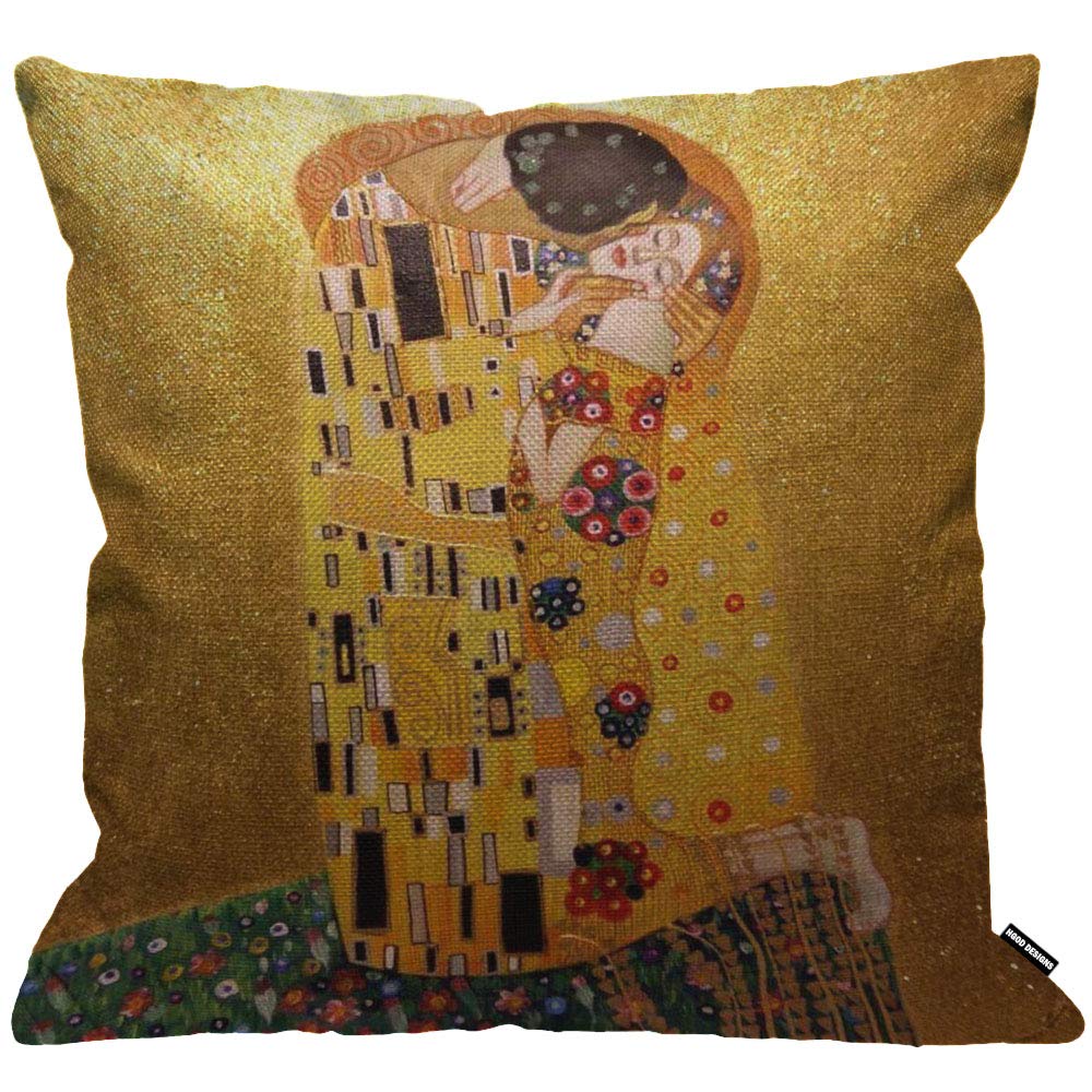 HGOD DESIGNS Cushion Cover Gustav Klimts The Kiss Throw Pillow Cover Home Decorative for Men/Women living room Bedroom Sofa Chair 18X18 Inch Pillowcase