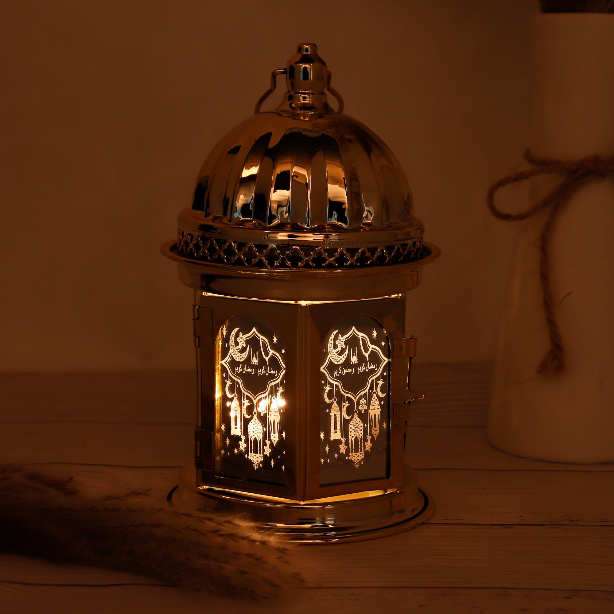 lampion ramadanowy, świąteczne lampiony dekoracyjne, złoto, metal, plastik