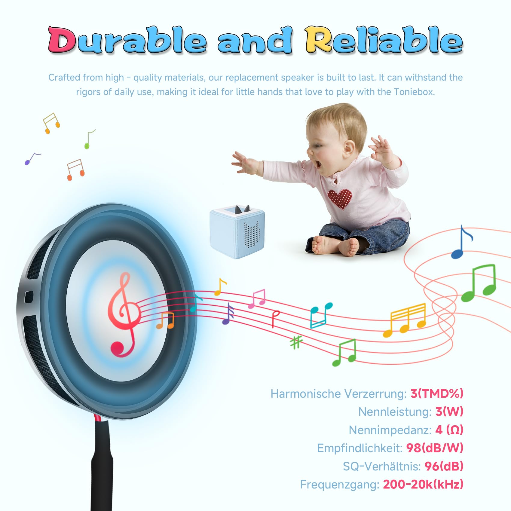 Haut-parleur de rechange, 4 Ω, 3 W, compatible avec le lecteur audio Toniebox, 40 mm, kit d'accessoires de réparation - Boîte à musique encastrable - Pièces de rechange avec tournevis pour