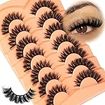 Kiromiro Lashes Mink False Eyelashes D Curl Fake Lashes Volume Cat Eye Lash Fluffy Wispy Lashes 18mm Thick Strip Eyelashes Pack, 7 Pairs