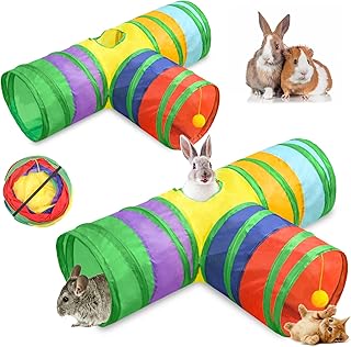 2PCS Bunny Tunnels Tubes, FODIENS 3 Way Collapsible Rabbit Guinea Pig Tunnel Hideout, Interactive Small Animal Activity Toys for Dwarf Rabbit Guinea Pig Chinchilla Ferret Hamster Kittens