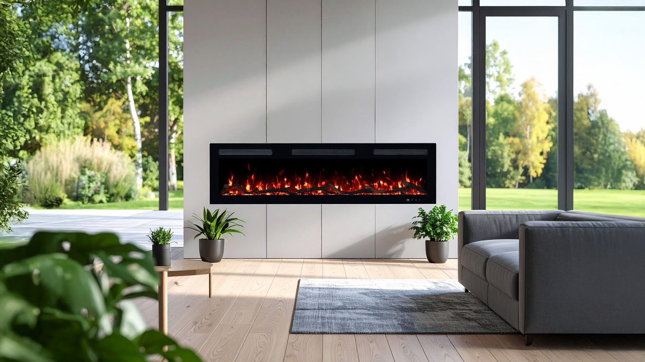Kominek elektryczny Emotion Flame Monarch 127 - ogień premium - na ścianę i do zabudowy - 127x13x35 cm - kominek LED z grzaniem 900/1800 W