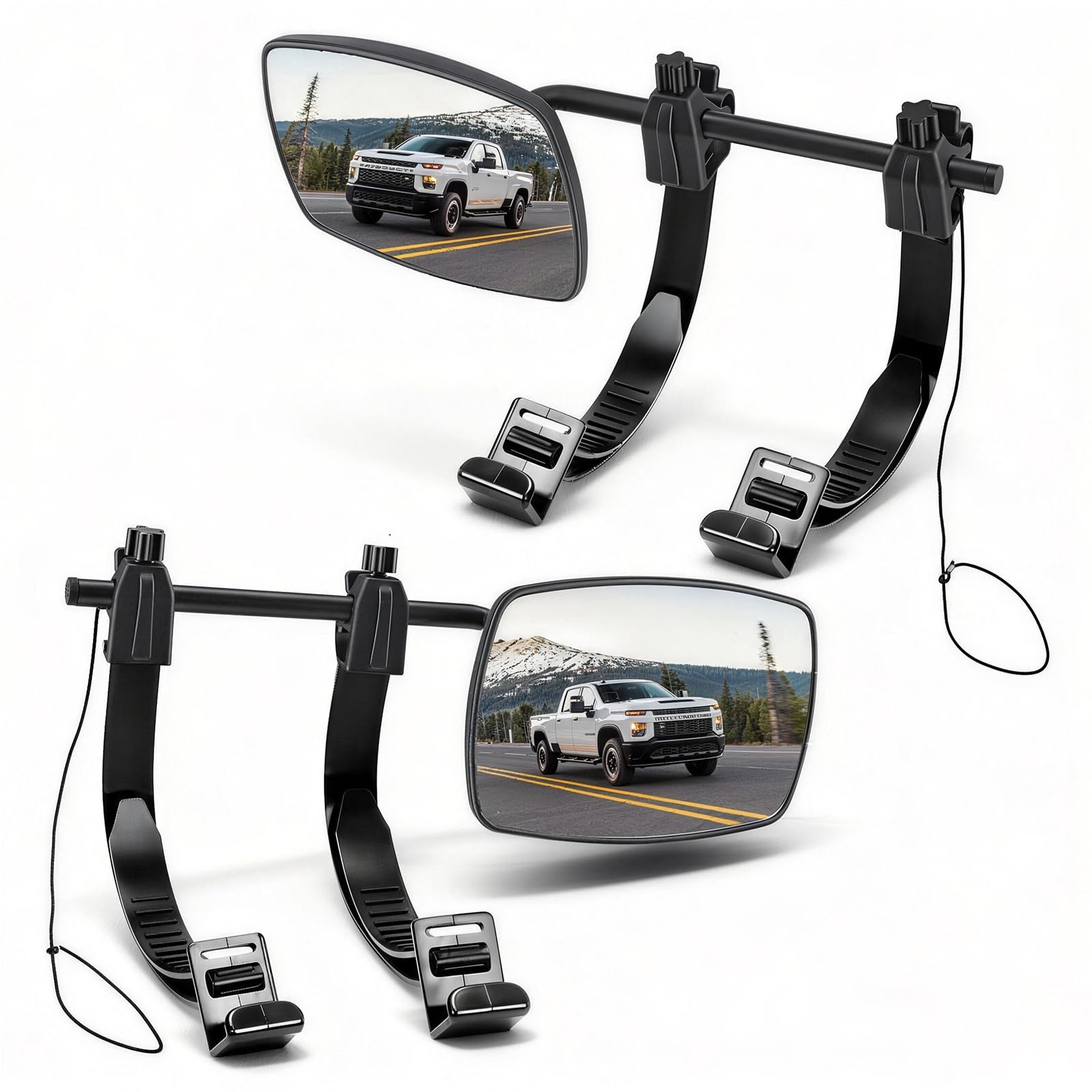 Universal Caravan Towing Mirrors Pair - Adjustable Wing Mirror Extensions with Clamps & Straps for Cars, 4x4s, Motorhomes - Eliminate Blind Spots (Style A)