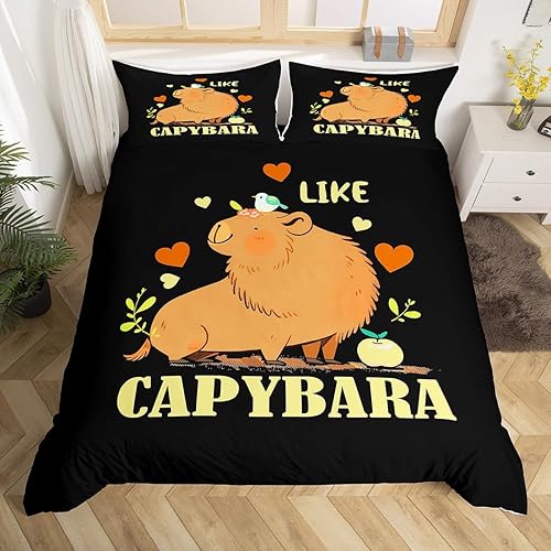 Miniatura 1 de Capybaras - Funda de edredón de regalo para niñas, niños, amantes de los animales, lindo juego de ropa de cama Capybara de dibujos animados, diseño