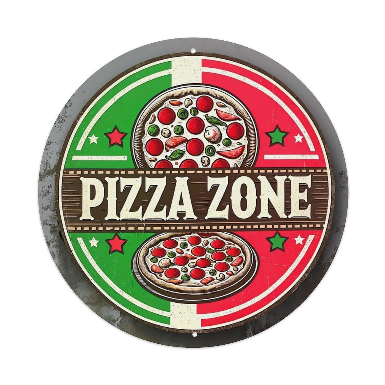 Pizza Zone Italian Flag Design Tin Sign Metal Poster Vintage Metal Signs for Home Man Cave Bar Cafe Kitchen laundry room Wall Decorations 8x8 inches