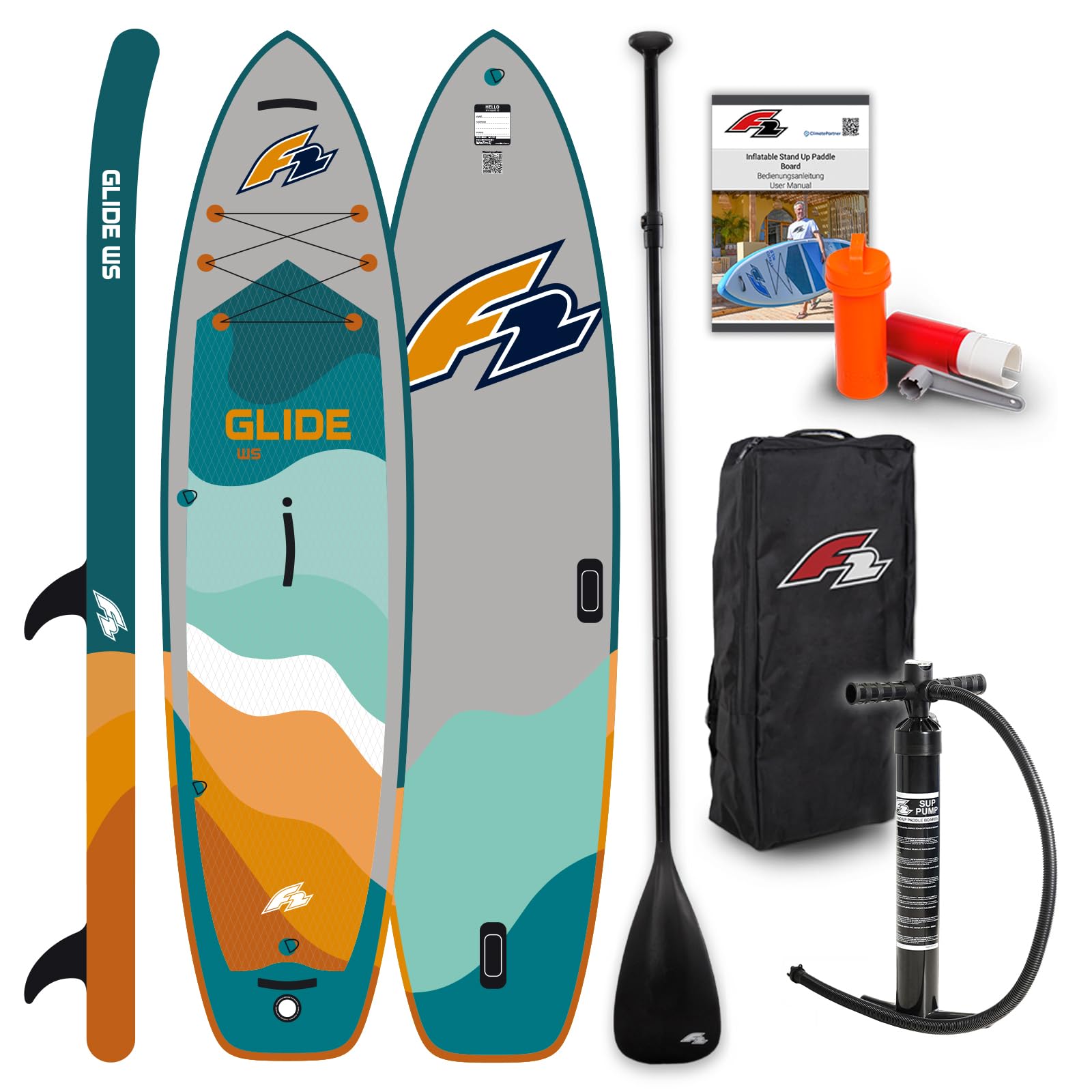 F2 SUP Stand Up Paddle Board Glide WS 10'2''/10'8"/11'7" wählbar Petrol
