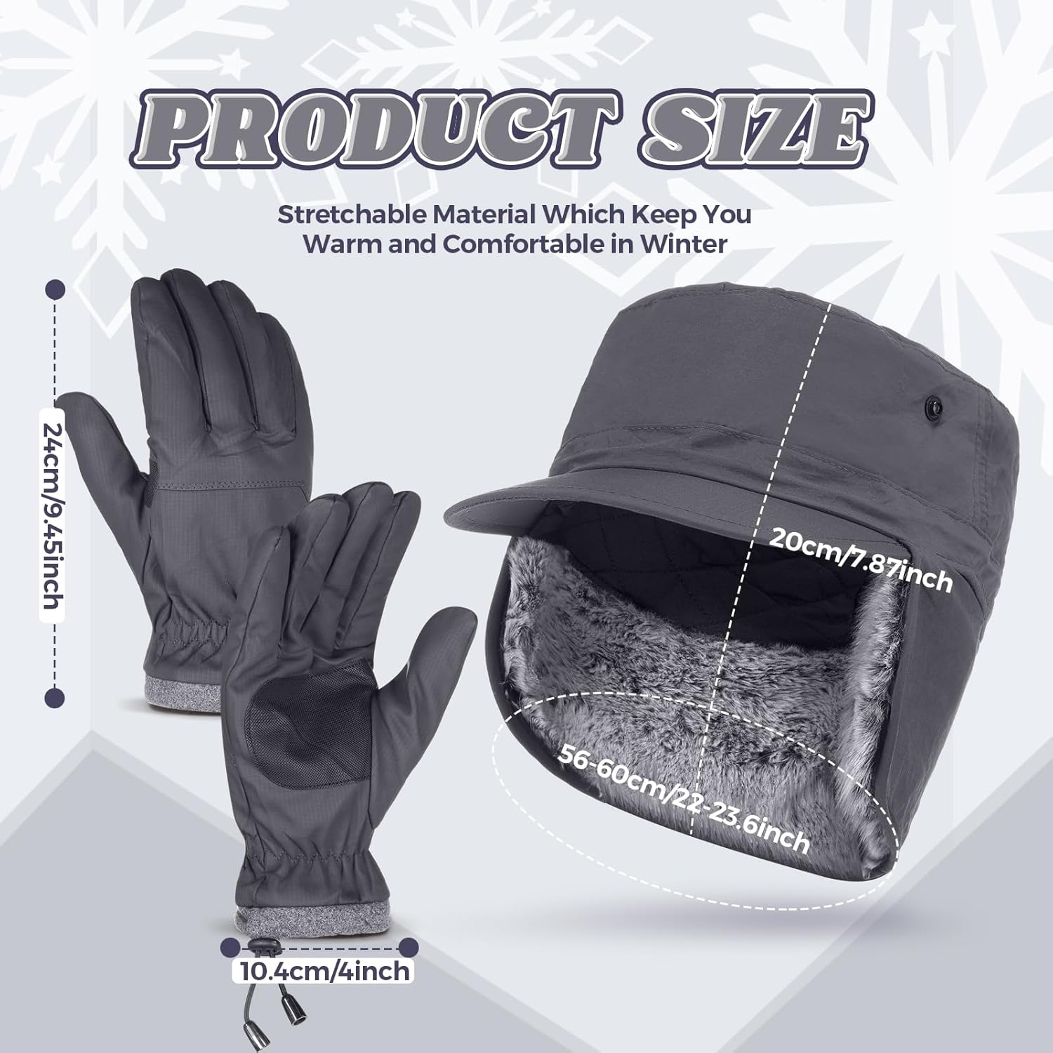 Men's Warm Winter Faux Fur Lined Hat Gloves Set Trapper Hunting Hats with Earflaps Waterproof Touchscreen Gloves - Image 5