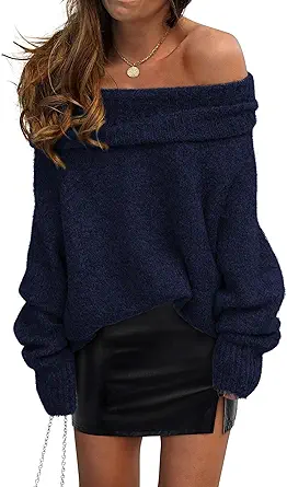 PRETTYGARDEN Women's Off The Shoulder Sweater Long Sleeve Tops 2025 Fall Loose Knit Pullover Sweaters Winter Clothes