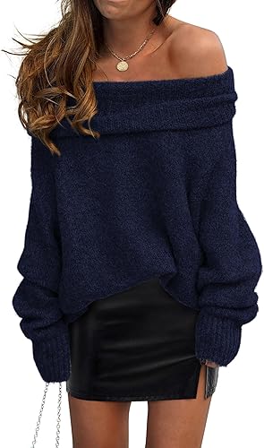 PRETTYGARDEN Women's Off The Shoulder Sweater Long Sleeve Tops 2025 Fall Loose Knit Pullover Sweaters Winter Clothes