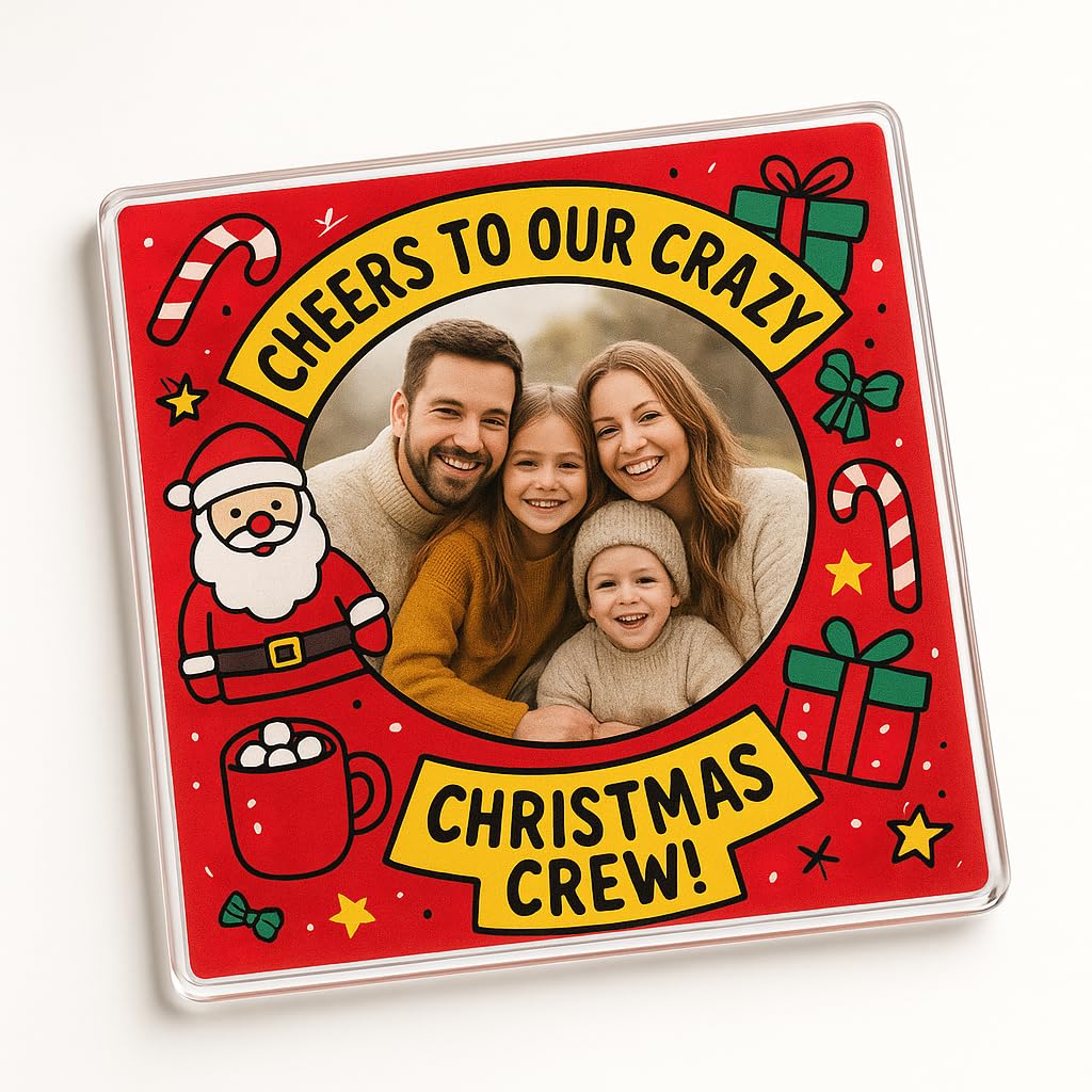 Personalised Acrylic Coaster Gift with Personalised Christmas Photo Frame - Crazy Festive Decor for Home Celebration