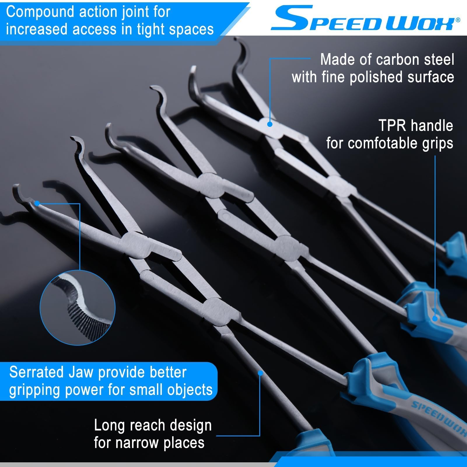 SPEEDWOX Pinze a becco doppio giunto lungo 33 cm – perno XL per presa tubo flessibile 1/3" 3/4" diametro rimozione in spazi ristretti