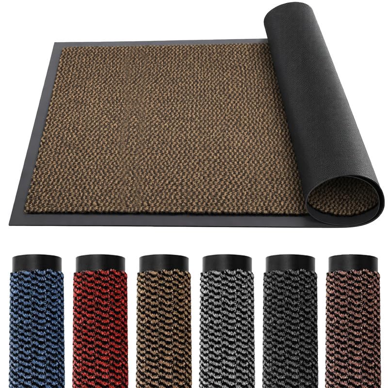 TrendMakers DOORMATS DIRT TRAPPER (LIGHT BEIGE & BLACK) BARRIER MAT RUBBER EDGED HEAVY DUTY NON SLIP KITCHEN ENTRANCE HALL RUNNER RUG MATS 60x90CM | POLYPROPYLENE PILE
