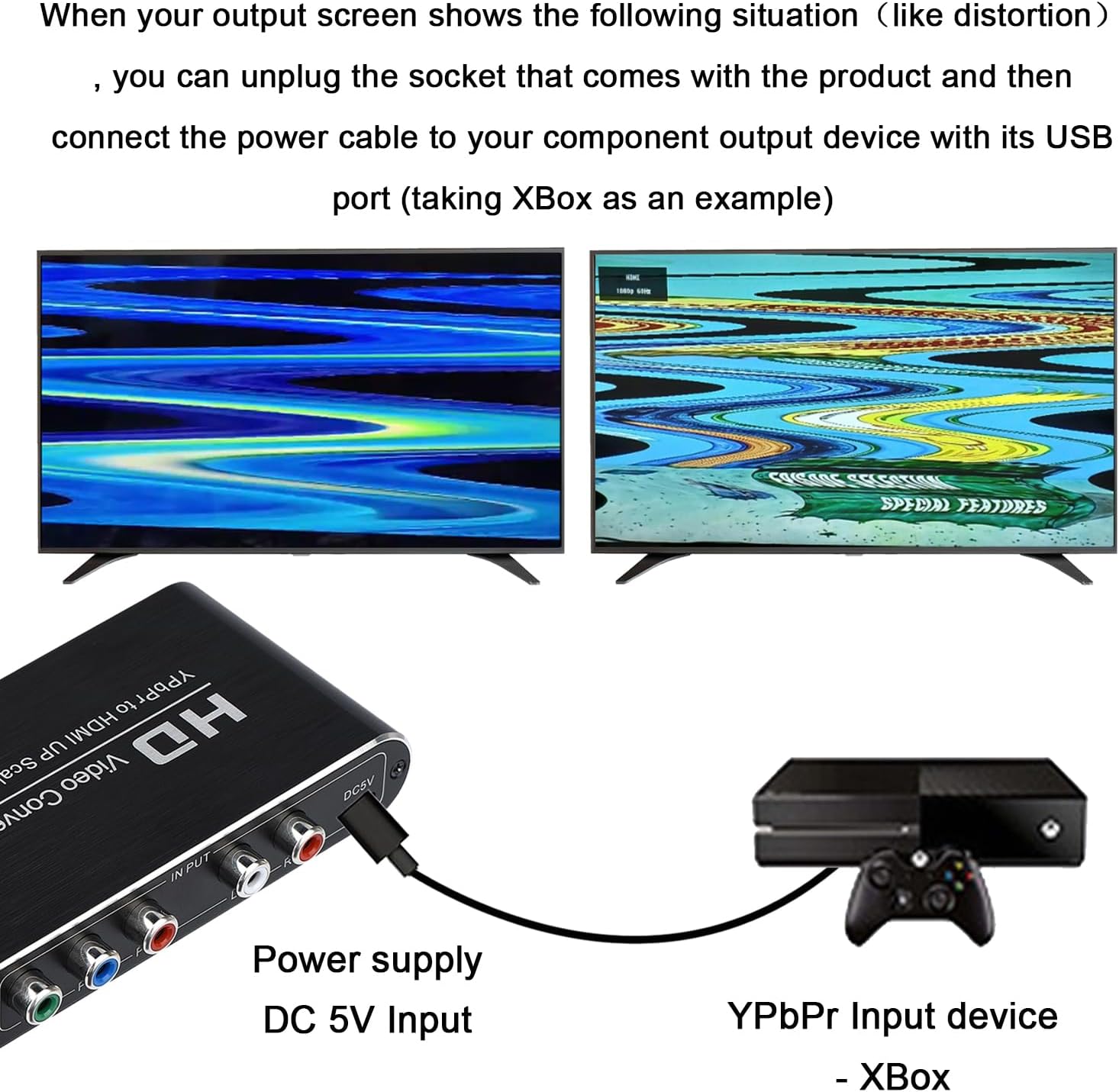 YPbPr to HDMI Converter with Scaler Function, Component to HDMI Converter with Scalering, RGB to HDMI Adapter Supports DVD PSP Xbox 360 PS2 Nintendo to HDTV Monitor and Projector