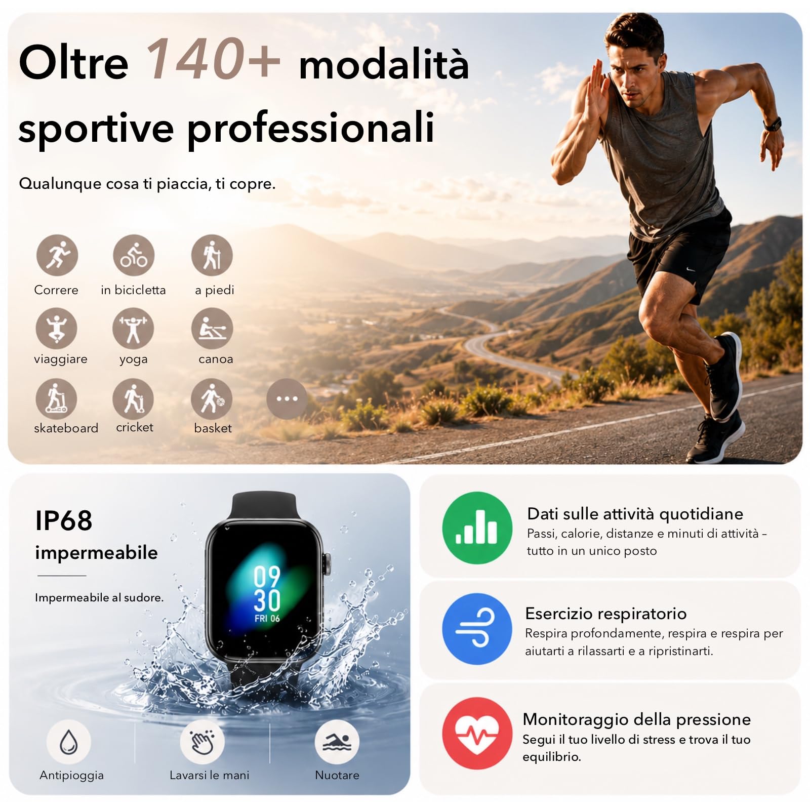 Smartwatch Uomo Donna, 1.85" Orologio con Chiamate Bluetooth e Notifiche, 140+ Modi Sportivi con Contapassi, SpO2, Cardiofrequenzimetro da Polso, Sonno, IP68 per Android iOS - Regalo Festa del Papà