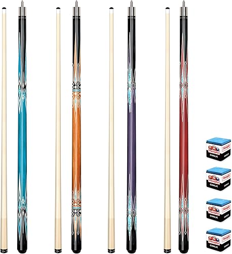 Pool Stick Set of 4, Pool Sticks for Adults with 4 Billiard Chalks, 58inch Billiard Cue Sticks with Maple Wood, Bar Billiard Cue for Professional