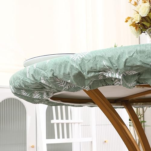 Miniatura 5 de Mantel redondo de vinilo ajustado con reverso de franela, diseño de borde elástico, impermeable, a prueba de aceite, mantel de PVC resistente a las